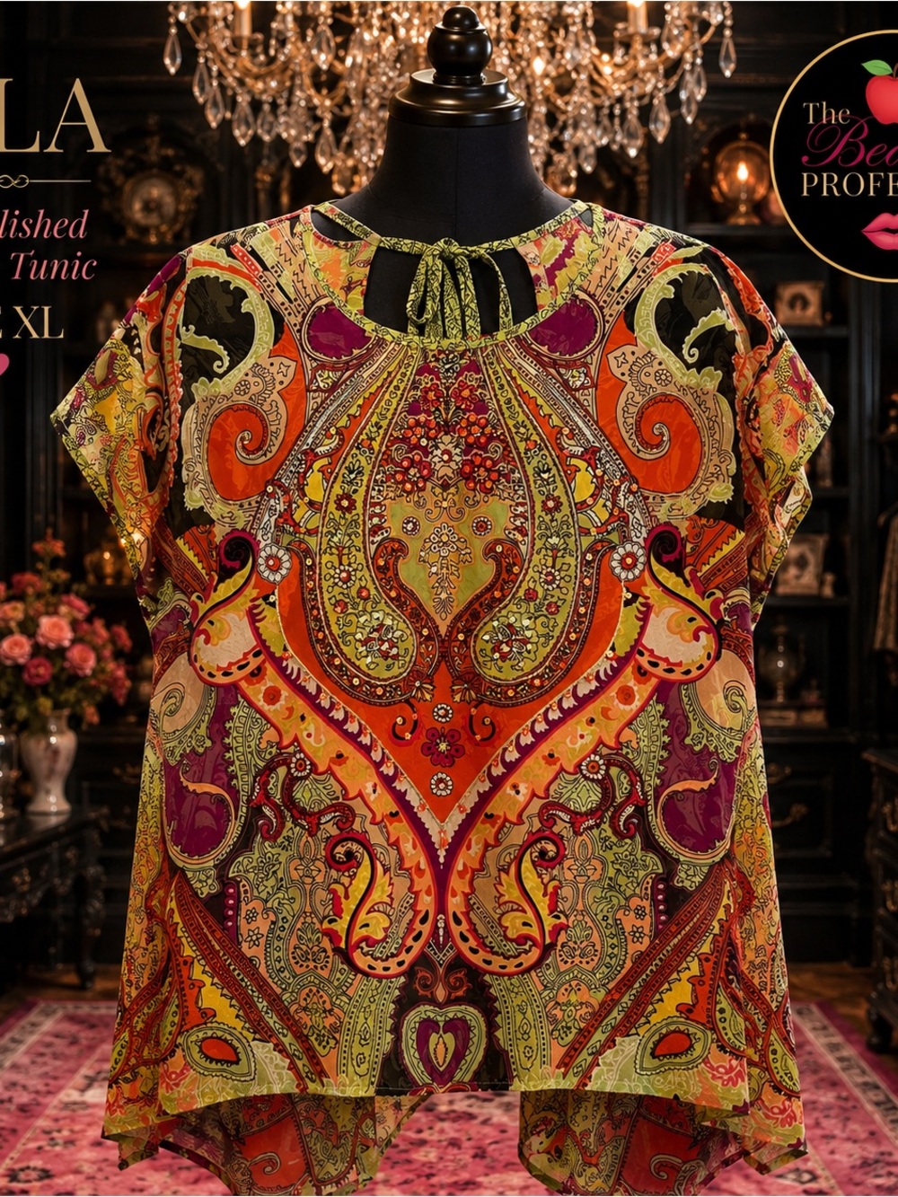 💕 Bila XL Embellished Paisley Tunic Blouse Handkerchief Hem Boho